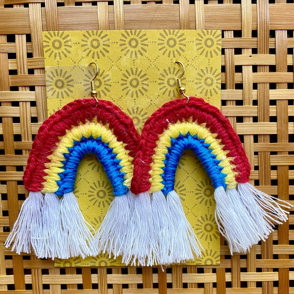 Handmade crocheted boho rainbow earrings